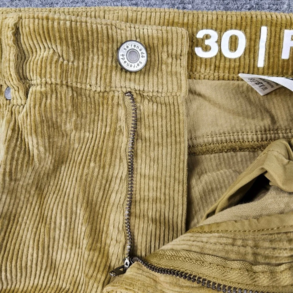 SERENEDE Mens Fitted Corduroy Pants 30 Mustard Yellow Gold Slim Stretch RN166138